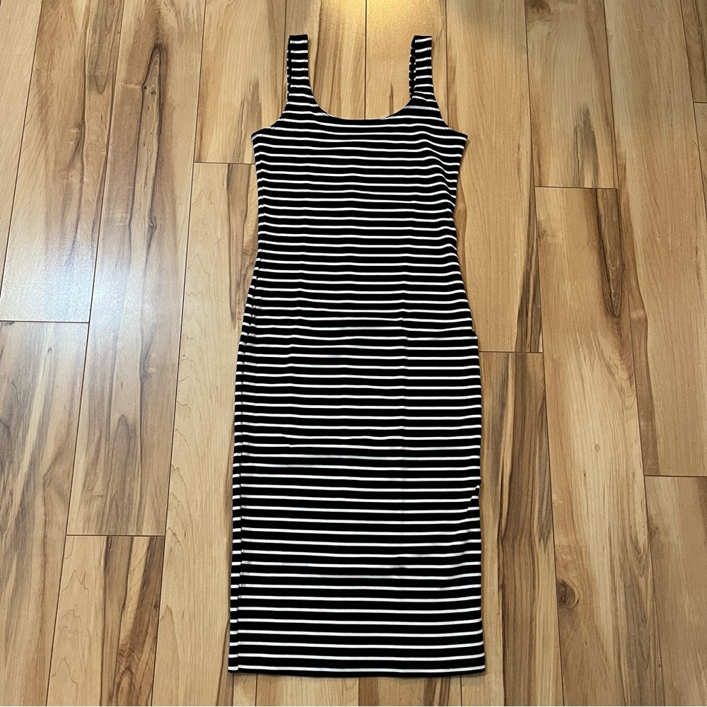 Bardot Emily XS Bodycon Midi Dress Black White Stripe‎ Tank Summer Coastal Chic